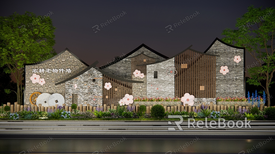 New Chinese Style Style Culture Folk Style Brick Landscape Wall New Chinese Style Rural Landscape Wall model