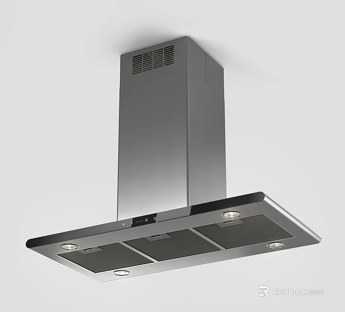 Modern Sleek Stainless Steel Range Hood With Built In Lights For Kitchen 3d model 