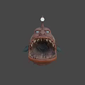 Giant Anglerfish With Bioluminescent Lure Sharp Teeth And Blue Fins On Dark Background
