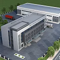 Industrial Factory Building With Road Parking Lot Truck And Trees