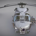 Two Gray Military Helicopters With Rotors And Detailed Equipment On