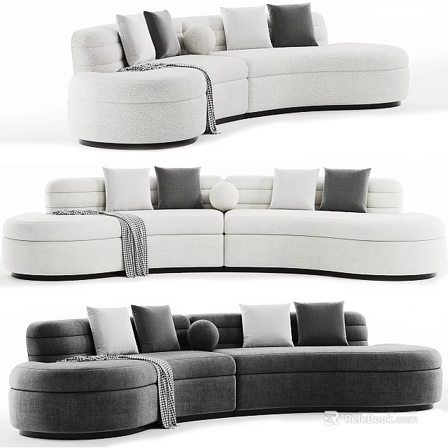 Cozy Modern Sectional Sofa In Light Gray And White With Pillows And Throw Blanket 3d model 