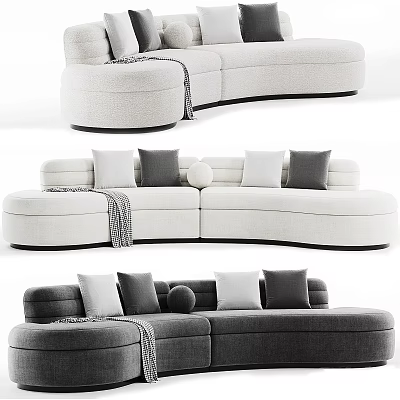 Cozy Modern Sectional Sofa In Light Gray And White With Pillows And Throw Blanket 3d model