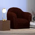 Elegant Table Lamp with Golden Stand on Wooden Base and Brown Furry Chair Near Books