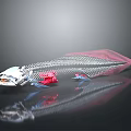 Transparent Fish Skeleton With Red Accents And Silver Body On Black Background With Reflection