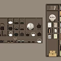 Wooden Bogu Shelf with Tea Sets Ceramic Pots Decorative Plates and Storage Boxes