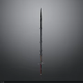 Long Slender Decorative Sword With Red Accents And Metallic Hilt