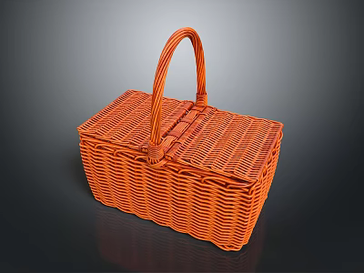 Practical Orange Woven Wicker Picnic Basket With Sturdy Handle For Daily Household Use 3d model
