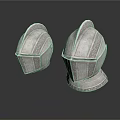 Two Silver Medieval Knight Helmets As Vintage Metal Weaponry Gear With Intricate Texture
