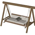Wooden Outdoor Swing Chair with Two Seat White Cushions and Decorative Pillows