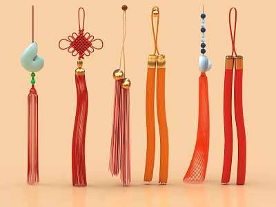 Various Colored Decorative Ornament Set With Tassels Knots Beads And Pendants For Home 3d model