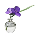 Transparent Glass Vase With Purple Flowers Green Leaves Water And Small Bottle