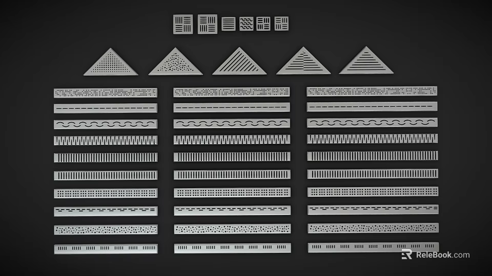 Bathroom Accessories With Various Lines And Geometric Patterns For Decoration And Sealing 3d model 
