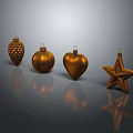 Golden Decorative Ornament Set with Pinecone Ball Heart and Star Shapes for Home Decor