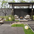 Courtyard Garden Design With Covered Patio Cozy Sofas Lush Green Plants And Stone Flooring