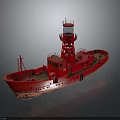 Red Water Transport Ship With Lighthouse Tower And Deck Structure Design
