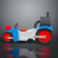 Colorful Toy Motorcycle Design With Blue White Red Body Red Wheels And Brown Seat