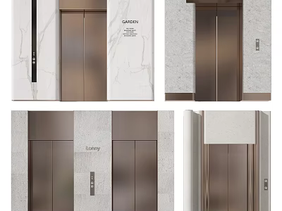 Modern Elevator Design With Sleek Bronze Doors And Marble Panel Accents 3d model
