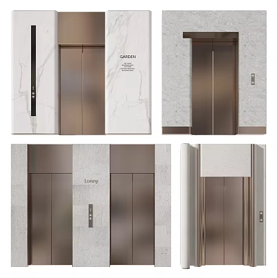 Modern Elevator Design With Sleek Bronze Doors And Marble Panel Accents 3d model