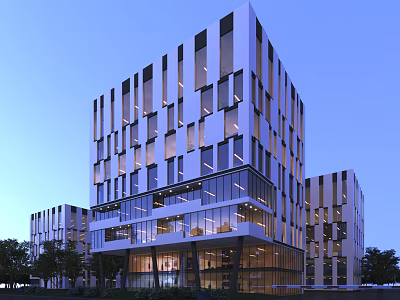 Contemporary Office Building With Glass Facade And Illuminated Modern Structural Design 3d model