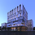 Contemporary Office Building With Glass Facade And Illuminated Modern Structural Design 3d model