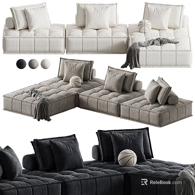 Modern L Shaped Sectional Sofa With Plush Pillows Multiple Colors And Soft Fabric Design 3d model