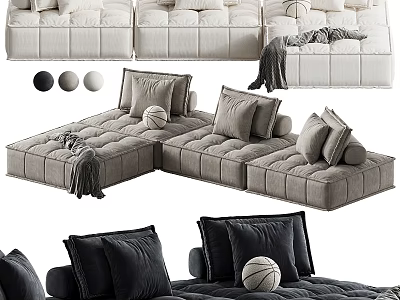 Modern L Shaped Sectional Sofa With Plush Pillows Multiple Colors And Soft Fabric Design 3d model