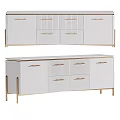 Modern Luxury White TV Stand With Gold Handles Drawers and Cabinets