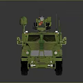 Camouflaged Military Vehicle With Roof Mounted Weapon Armored Body And Antennas