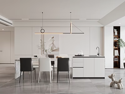 Elegant Modern Dining Room Interior With Marble Dining Table Chairs And Pendant Lights 3d model