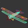 Vintage Green Biplane Aerospace Model Featuring Red And Yellow Emblems 3d model