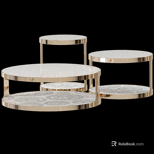 Elegant Modern Luxury Coffee Table Set With Gold Metal Frame And Patterned Marble Top 3d model