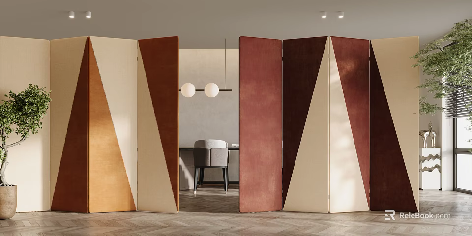 Modern Color Block Room Divider With Folding Panels In Dining Space 3d model 