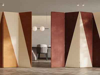 Modern Color Block Room Divider With Folding Panels In Dining Space 3d model