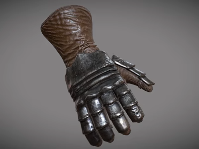 Vintage Medieval Leather Gauntlet With Metal Armor Plates And Stitching 3d model