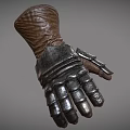 Vintage Medieval Leather Gauntlet With Metal Armor Plates And Stitching