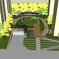 Residential Landscape With Modern High Rise Buildings Various Trees Greenery And Walkways Steps