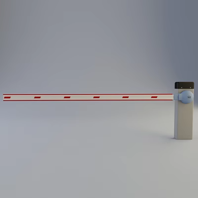 Public Facility Red And White Striped Barrier Gate With Metal Pole And Control Unit 3d model