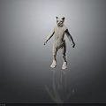 White Cat Standing Upright Full Body With Blue Eyes On Dark Background