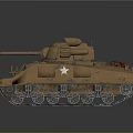 Weathered Tan Military Tank With Turret Cannon Tracks And White Star Insignia
