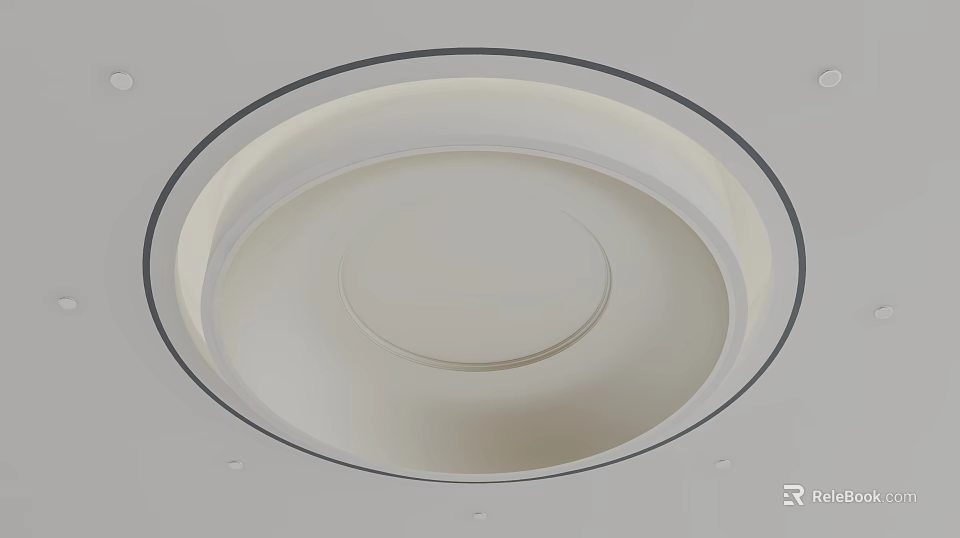Modern Circular Ceiling Design With White Layered Panels And Dark Trim 3d model 