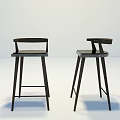 Two Black Modern Bar Stools with High Backrest and Tall Legs Minimalist Design 3d model