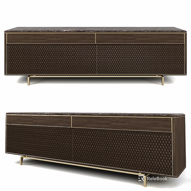 Modern Brown Dresser With Textured Panel And Gold Metal Legs Design 3d model 