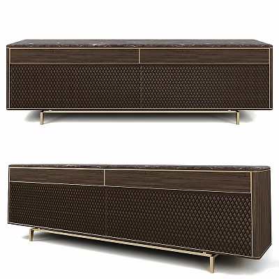 Modern Brown Dresser With Textured Panel And Gold Metal Legs Design 3d model