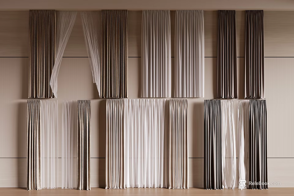 Multiple Modern Curtain Styles In Neutral Tones With Various Textures And Designs 3d model