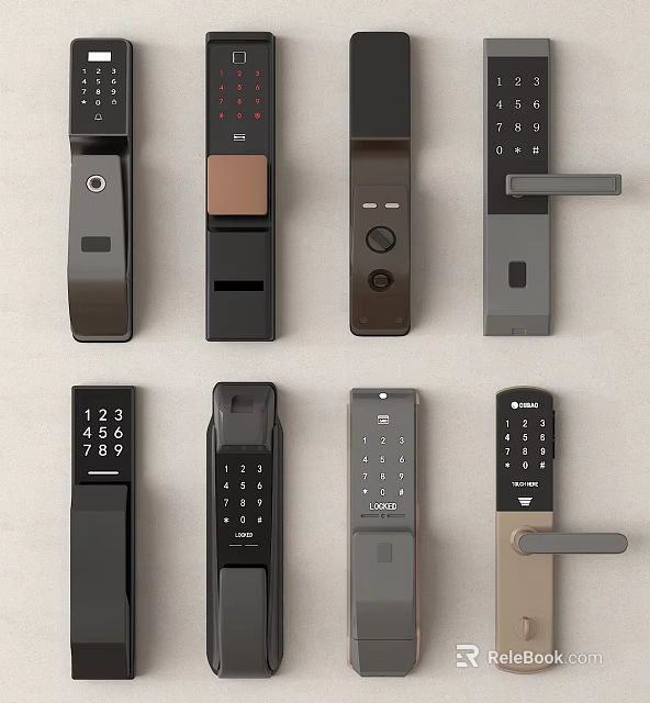 Various Smart Door Locks With Digital Keypad And Modern Design Styles 3d model