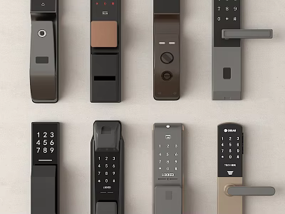 Various Smart Door Locks With Digital Keypad And Modern Design Styles 3d model