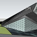 Modern Sales Office Building With Unique Stone Facade Water Feature And Entrance Path Design