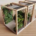 Wooden Garden Pergola With Slatted Roof Green Plants And Planter Boxes