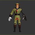 3D Military Character With Green Uniform Red Accents Hat And Mechanical Arm